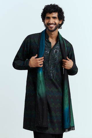 Black And Emerald Embroidered Men's Kurta Set