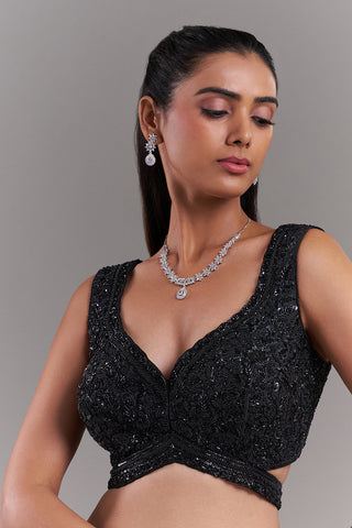 Black Art Silk Embroidered Blouse with Cutdana Work