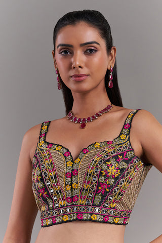 Black Dupion Silk Blouse with Mirror Detailing