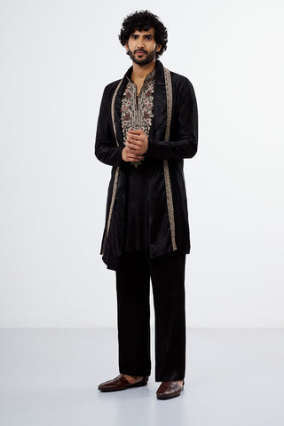 Black Velvet Embroidered Men's Kurta Set