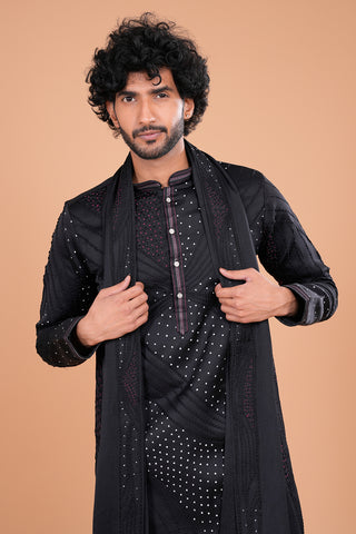Black Embroidered Statement Men's Kurta Set