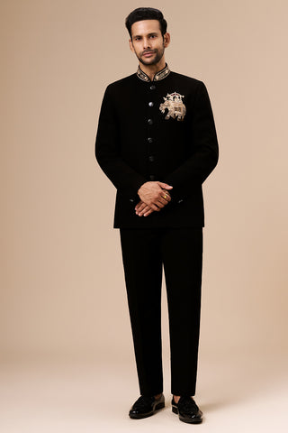 Black Georgette Jodhpuri with Cut Dana and Zari Elephant Motif