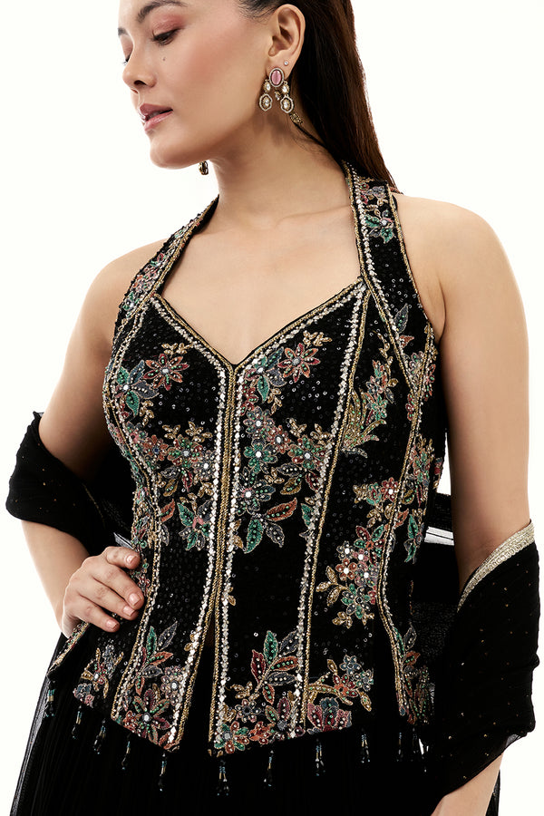 Black Georgette Lehenga with Resham and Sequin Work