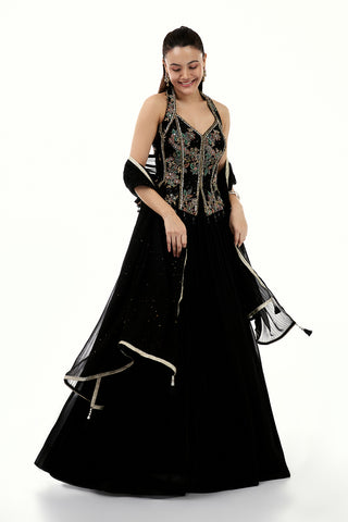Black Georgette Lehenga with Resham and Sequin Work