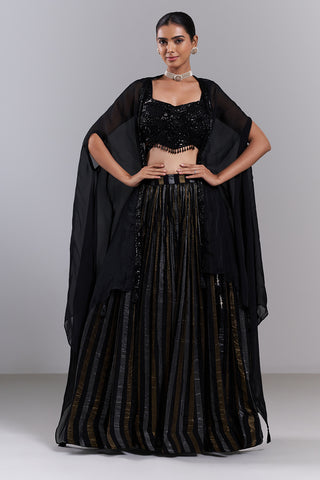 Black Georgette Sequin Embellished Lehenga Set