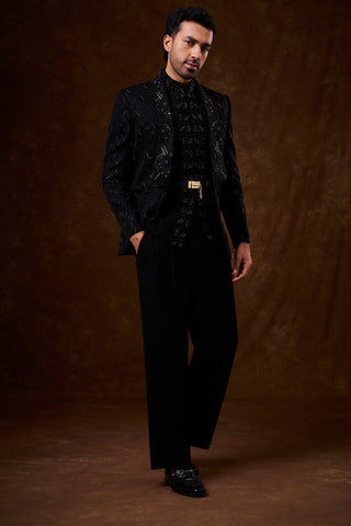 Black Japanese Armani Men's Indo-Western Set with Cutdana Work