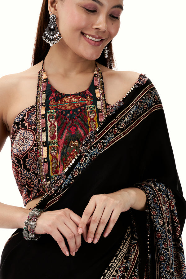 Black Modal Ready-To-Wear Saree with Cutdana and Sequin Work