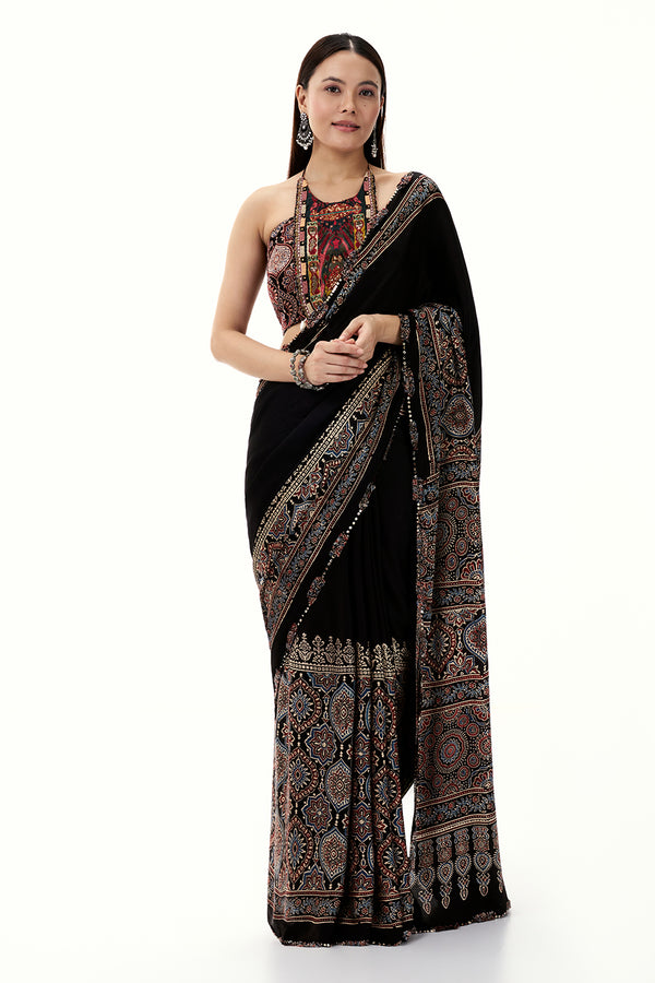 Black Modal Ready-To-Wear Saree with Cutdana and Sequin Work