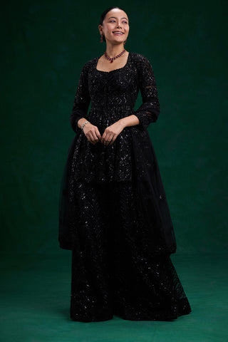 Black Net Indo-Western with Cutdana and Bead Work