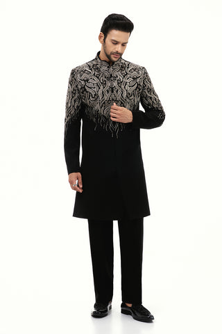 Black Premium Crepe Mens Set with Zardosi Work