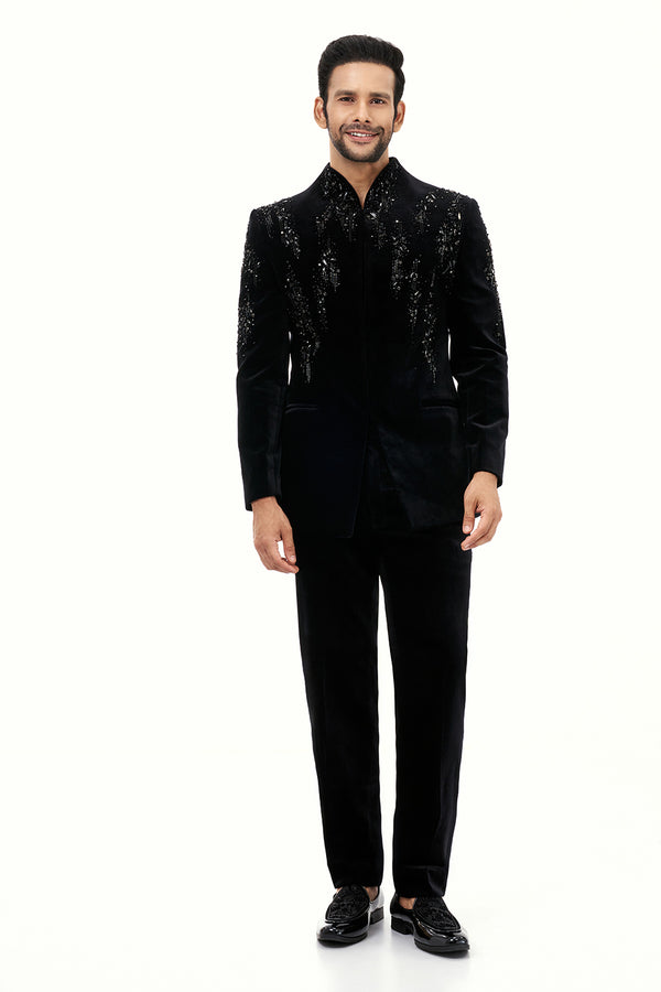 Black Velvet Jodhpuri Set Mens Jodhpuri with Zardosi Work