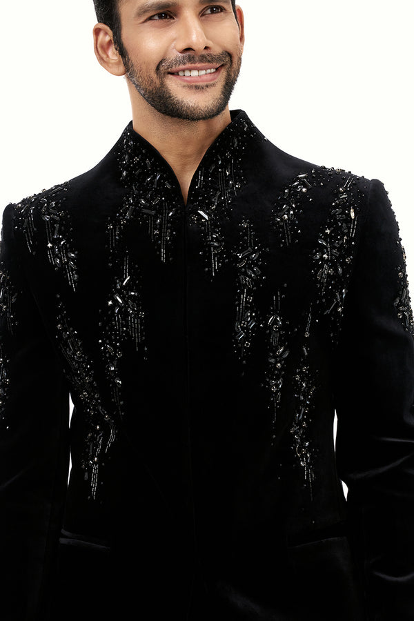 Black Velvet Jodhpuri Set Mens Jodhpuri with Zardosi Work