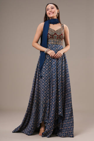 Blue Modal Anarkali Gown with Sequin and Pearl Work