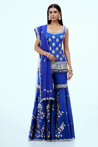 Blue Silk Sharara Suit with Zari Work
