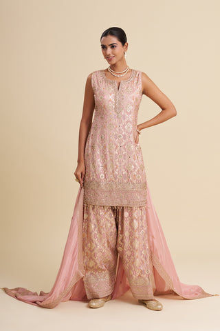Blush Pink Banarasi Buti Kurta Set with Zari Embroidery