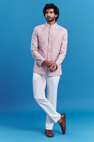 Blush Pink Embroidered Bandhgala Suit