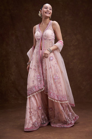 Blush Pink Embroidered Jacket Sharara Set