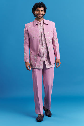 Blush Pink Embroidered Men's Indo-Western Suit