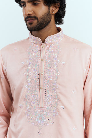 Peach Embroidered Men's Kurta Set