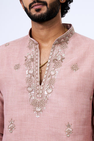 Blush Pink Shimmer Cotton Heritage Embellished Kurta Set