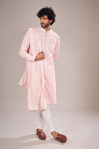 Blush Silk Pink Kurta Set with Bead Embroidery
