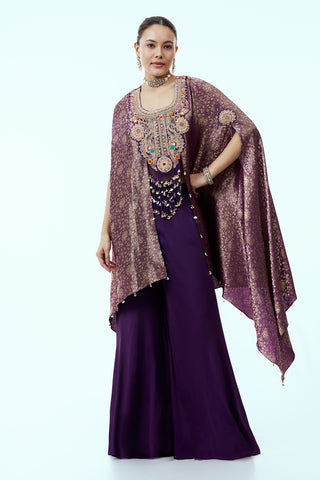 Brocade Kaftan-Style Kurta with Palazzo Pants and Zardosi Work