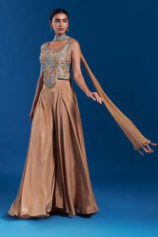 Bronze Gold Crepe Palazzo Set with Aari Work