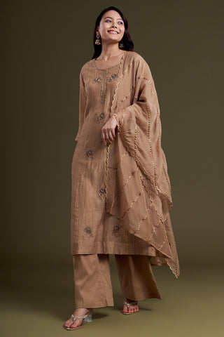 Brown Chanderi Silk Kurta Set