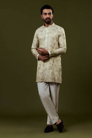 Champagne Gold Kurta with Gold and Silver Embroidered Sequin Accents