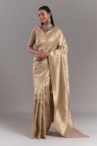 Champagne Gold Shimmer Tissue Saree with Stitched Blouse