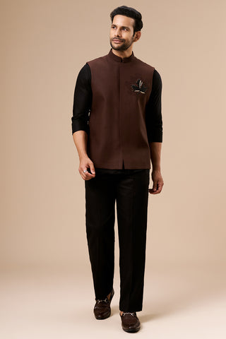 Chocolate Brown Cotton Bundi Set with Zardosi and Cut Dana Work