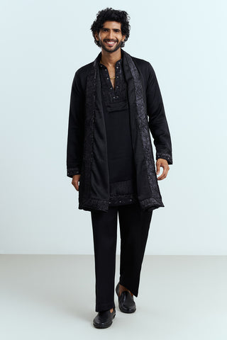 Classic Black Embroidered Men's Kurta Set