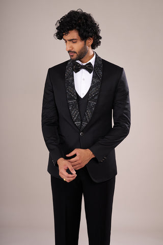 Classic Black Men's Embellished Tuxedo Suit Set