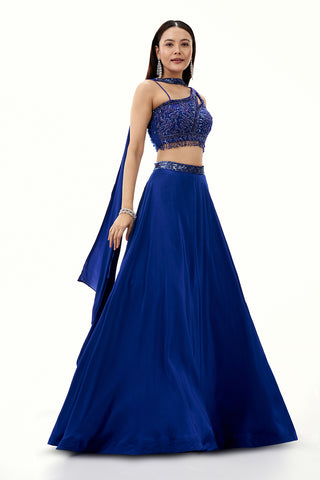 Cobalt Blue Satin Crepe Lehenga with Sequin Work