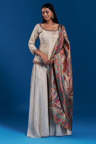 Cream Brocade Palazzo Set with Zardozi Work