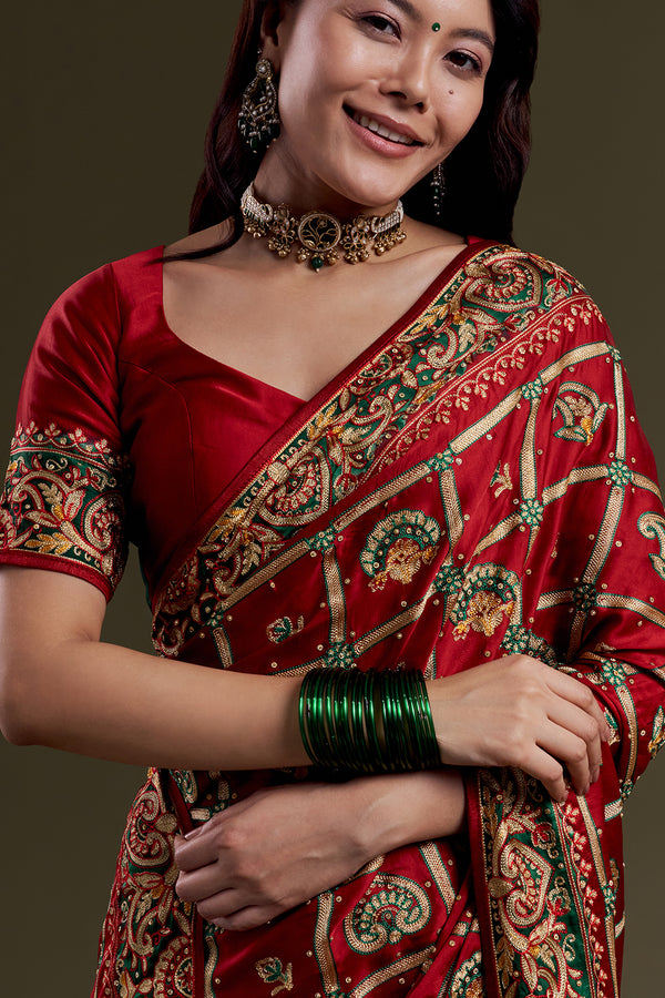 Crimson Heritage Embroidered Saree