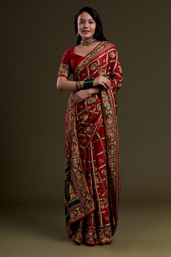 Crimson Heritage Embroidered Saree