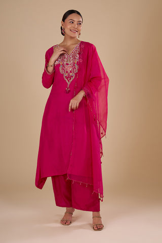 Rani Pink Silk Blend Kurta Set