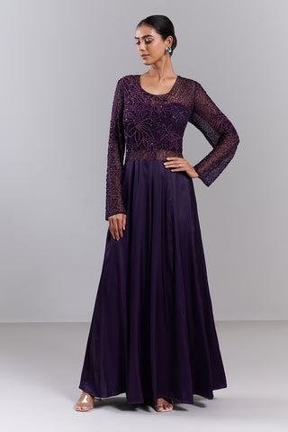 Dark Purple Embellished Net Gown