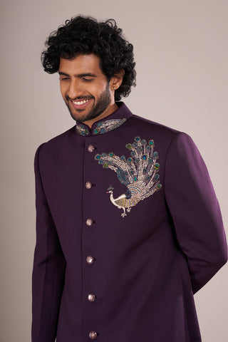 Deep Plum Men's Embroidered Indo-Western Sherwani