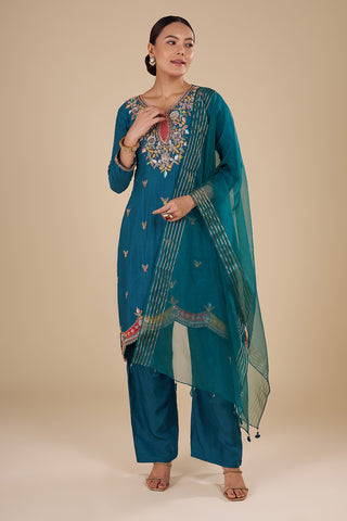 Deep Teal Silk Blend Kurta Set