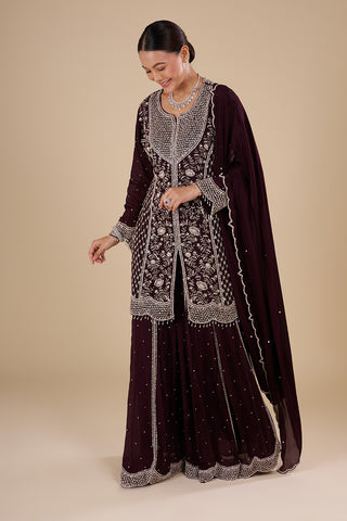 Deep Wine Kurta Sharara Set