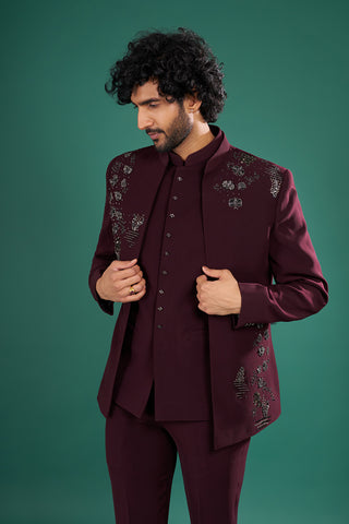 Deep Wine Men's Indo-Western Suit Set