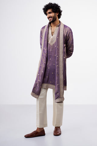 Dusty Lavender Embellished Tissue Silk Men's Kurta Set