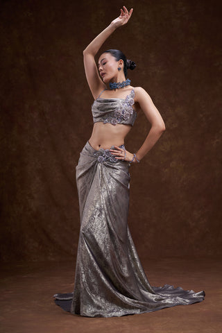 Dusty Lilac Embellished Drape Skirt Set