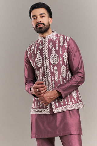 Dusty Onion Pink Silk Blend Medallion Men's Kurta Set with Jacket