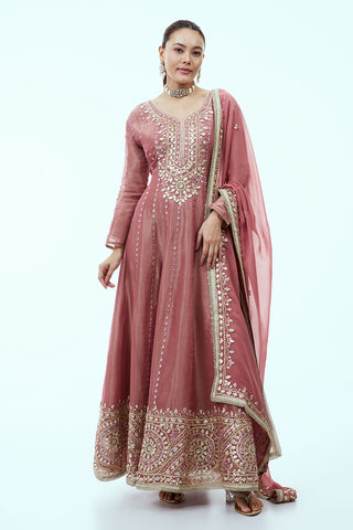 Dusty Pink Tissue Anarkali Set with Gota Work
