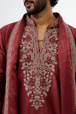 Dusty Rose Pink Embroidered Men's Kurta Set
