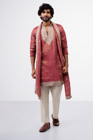 Dusty Rose Pink Tissue Men's Silk Kurta Set