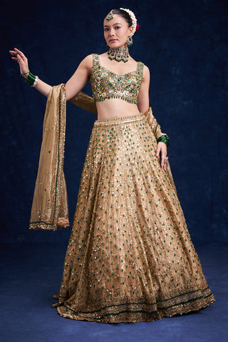 Gold Tissue Silk Bridal Lehenga with Stone Work